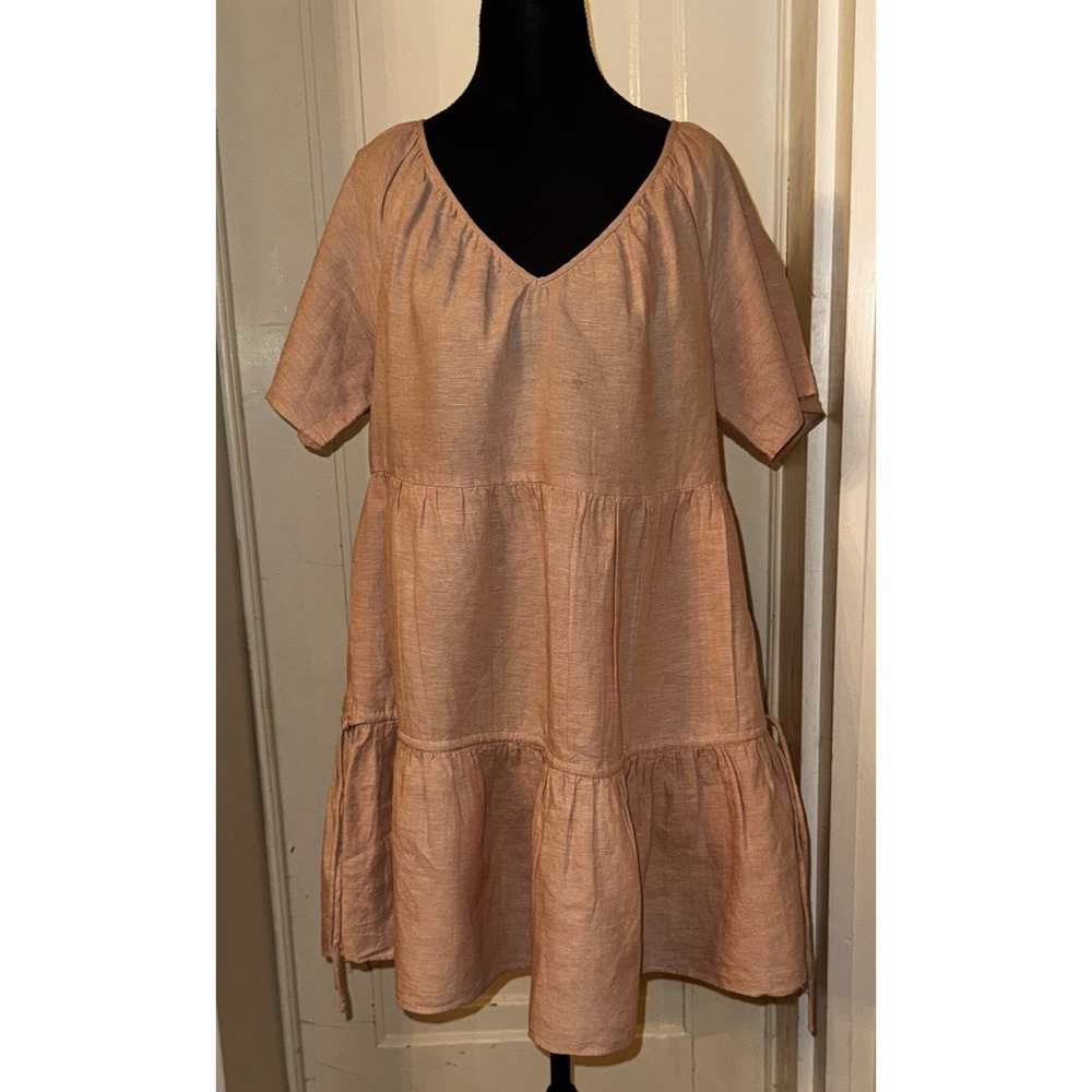 Madewell Womens Size‎ M Linen Blend Lorelei Minidress V-Neck Tiered Dusty Rose